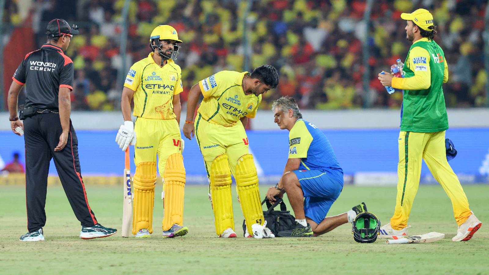 Ayush Mhatre hamstring injury during IPL 2026 match for Chennai Super Kings